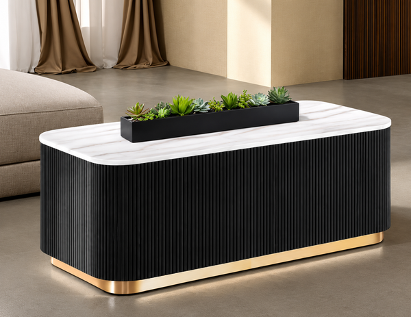 Virden Black/White/Gold Rectangle Cocktail Table