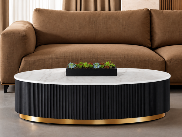 Virden Black/White/Gold Oval Cocktail Table