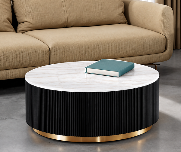 Virden Black/White/Gold Round Cocktail Table