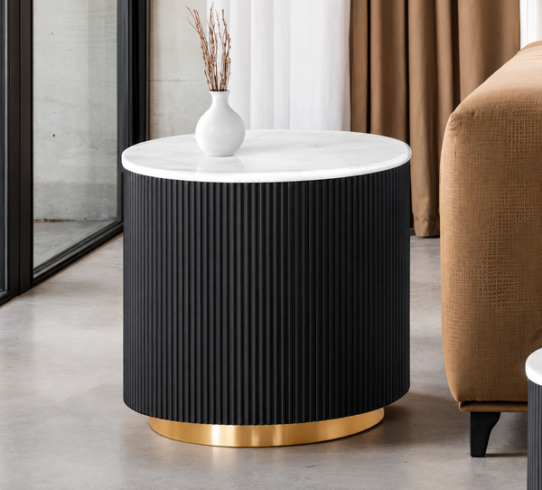 Virden Black/White/Gold Round End Table