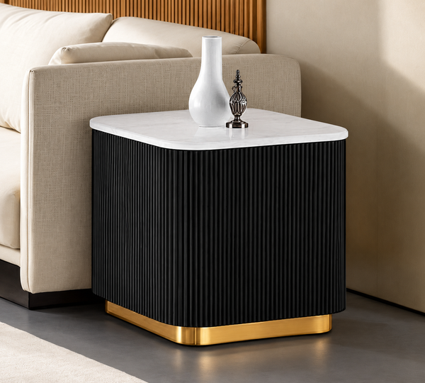 Virden Black/White/Gold Square End Table