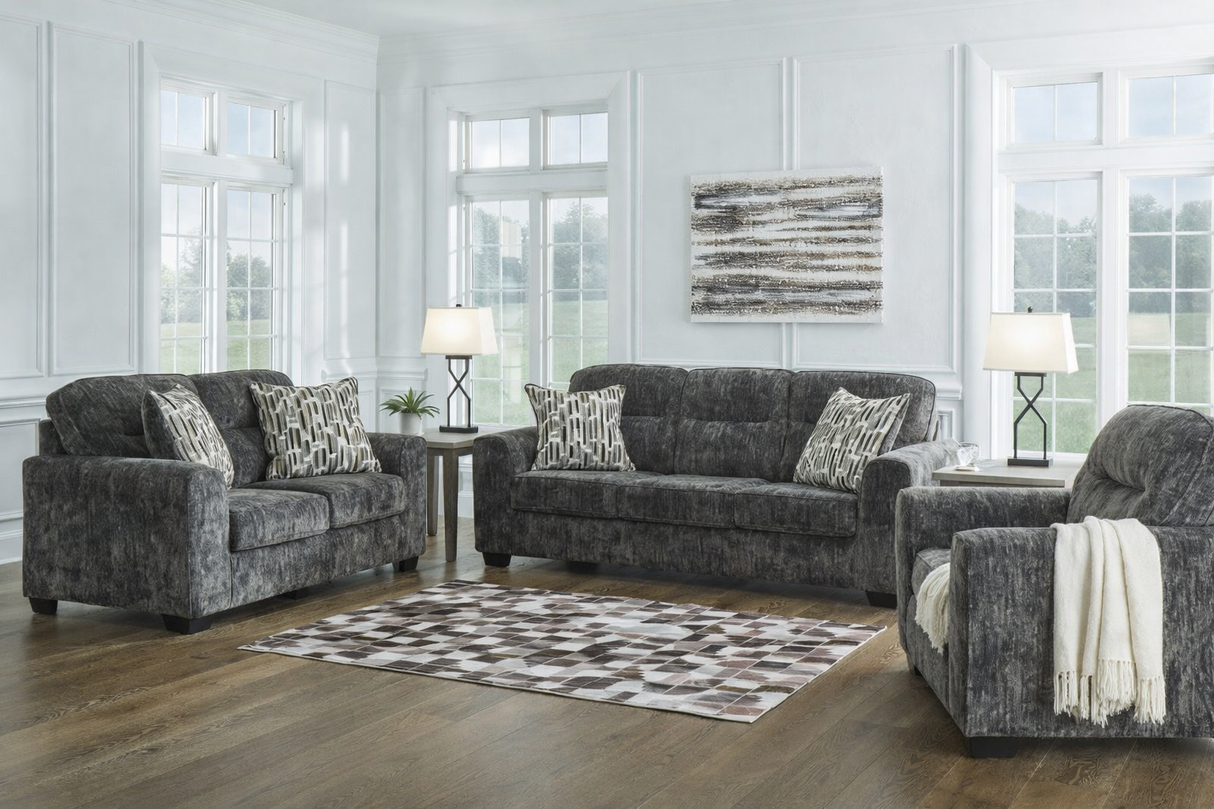Lonoke Gunmetal Sofa, Loveseat and Oversized Chair from Ashley - Luna Furniture