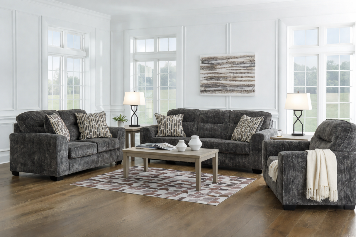 Lonoke Gunmetal Sofa, Loveseat and Oversized Chair from Ashley - Luna Furniture
