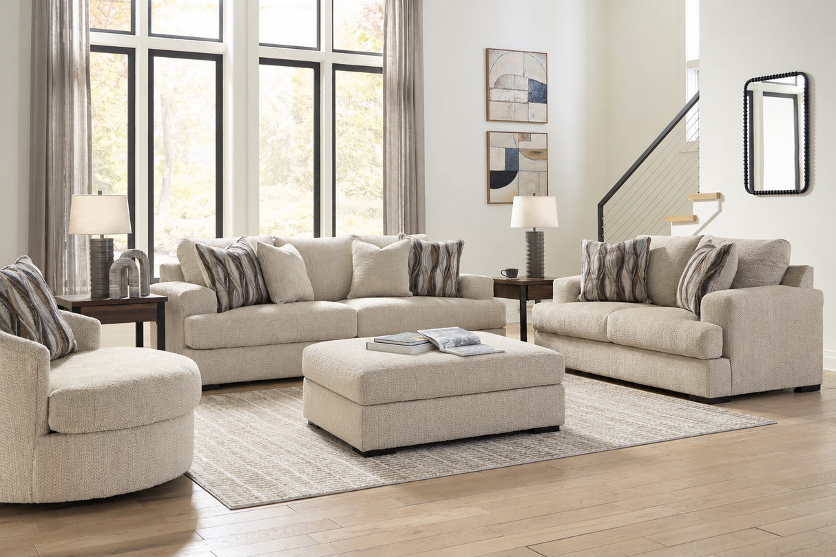 Lofwood Oatmeal Sofa, Loveseat, Swivel Accent Chair with Ottoman from Ashley - Luna Furniture