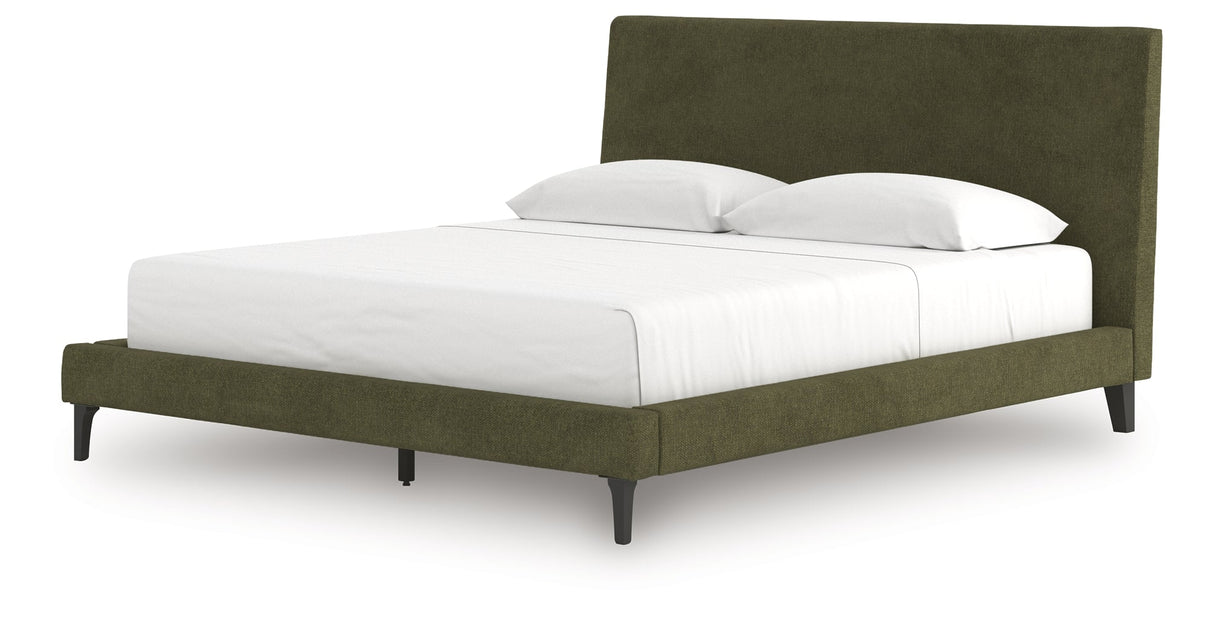 Chirason Sage Green California King Upholstered Bed with Mirrored Dresser, Nightstand and Wide Chest from Ashley Furniture - Luna Furniture