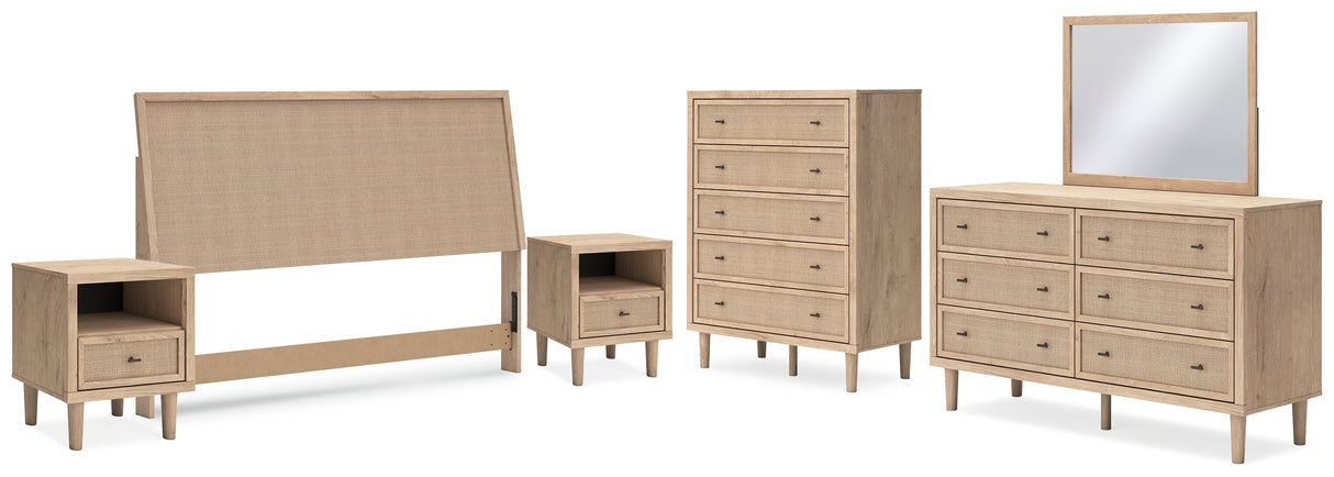 Cielden King Panel Headboard with Mirrored Dresser, Chest and 2 Nightstands in Two-tone from Ashley - Luna Furniture