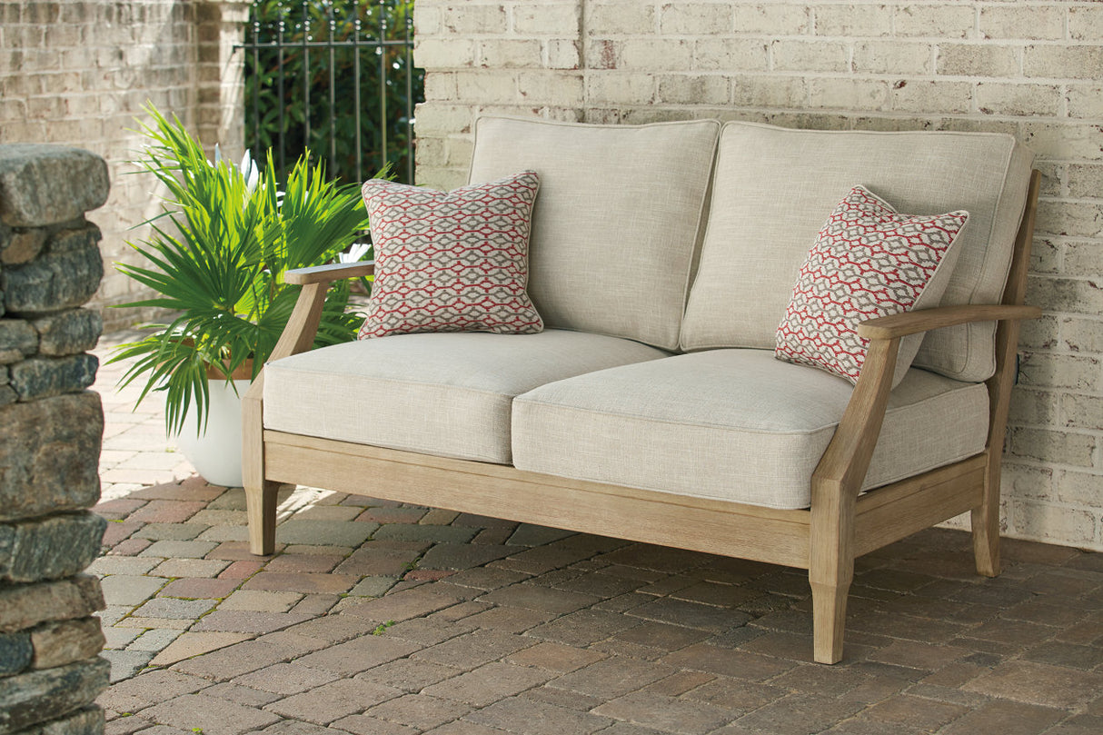 Clare View Beige Outdoor Loveseat and 4 Lounge Chairs from Ashley Furniture - Luna Furniture