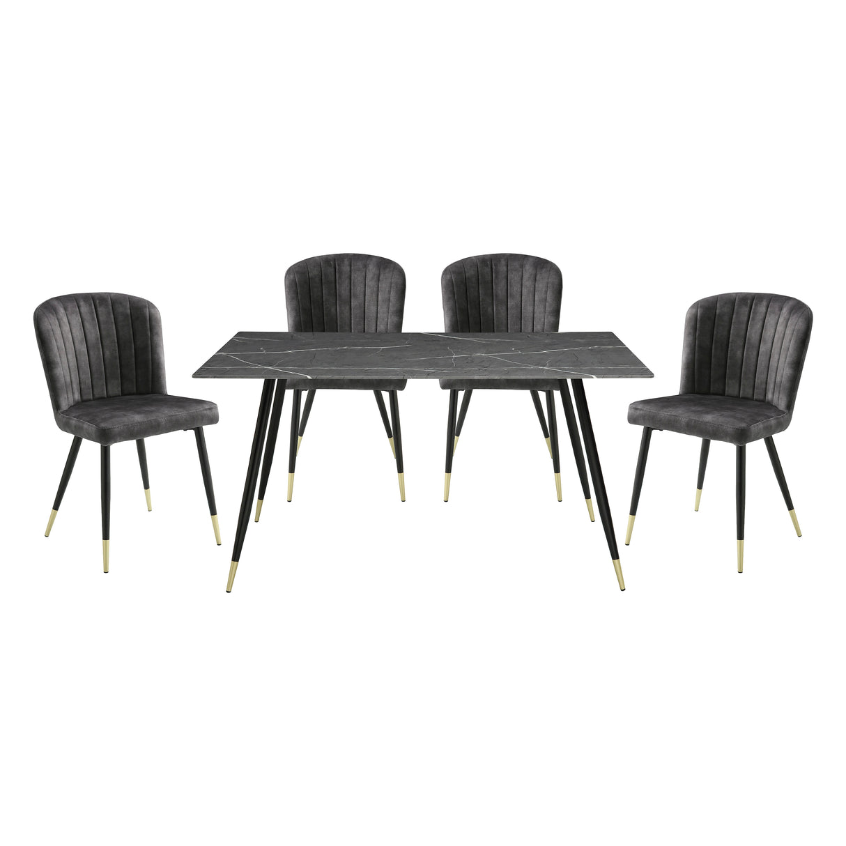 Clemente Gray 5-Piece 60" Marble-Print Tempered Glass-Top Dining Set from Homelegance - Luna Furniture
