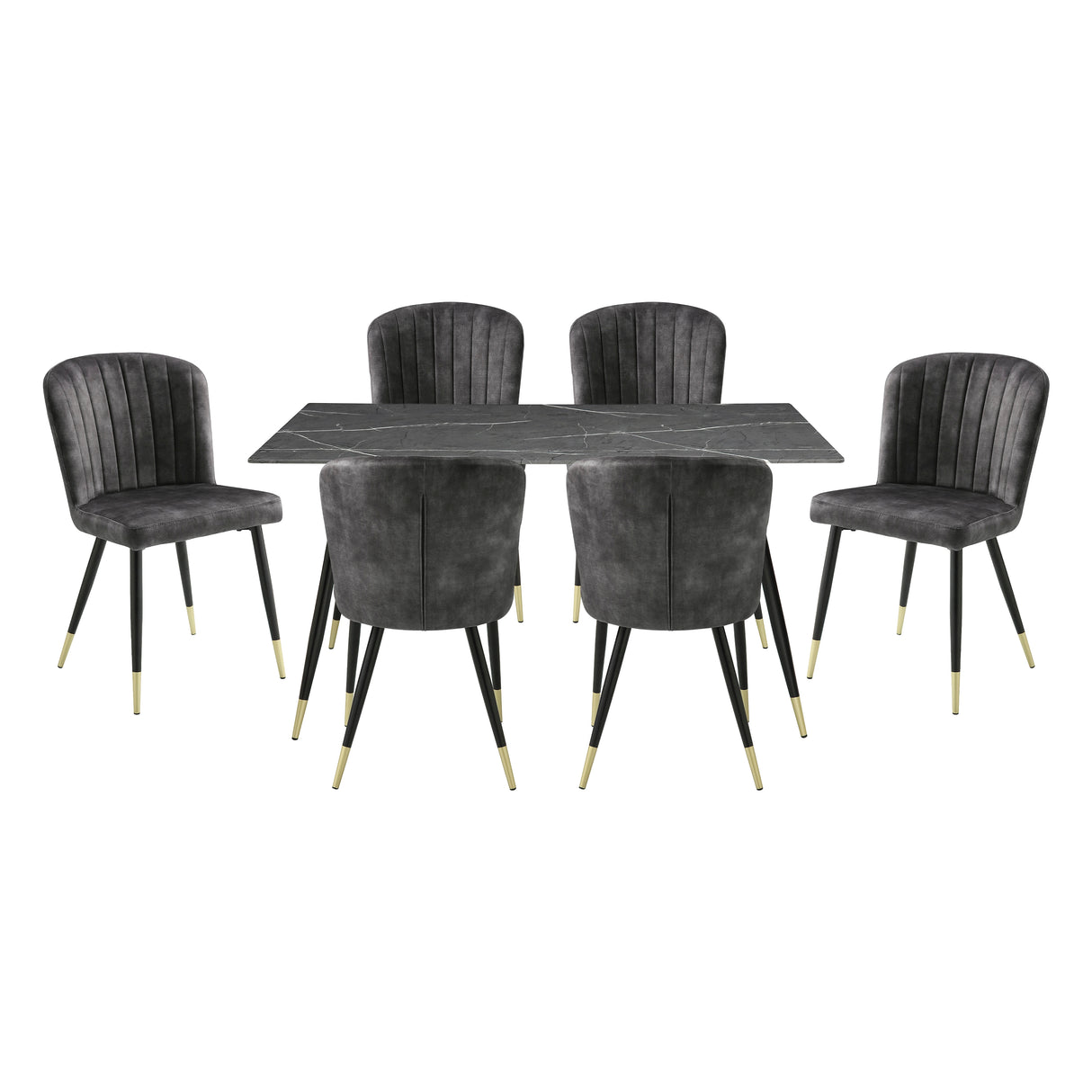 Clemente Gray 7-Piece 60" Marble-Print Tempered Glass-Top Dining Set from Homelegance - Luna Furniture