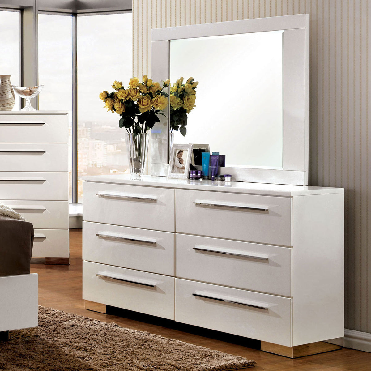 Clementine Glossy White Contemporary Bedroom Set from Furniture of America - Luna Furniture