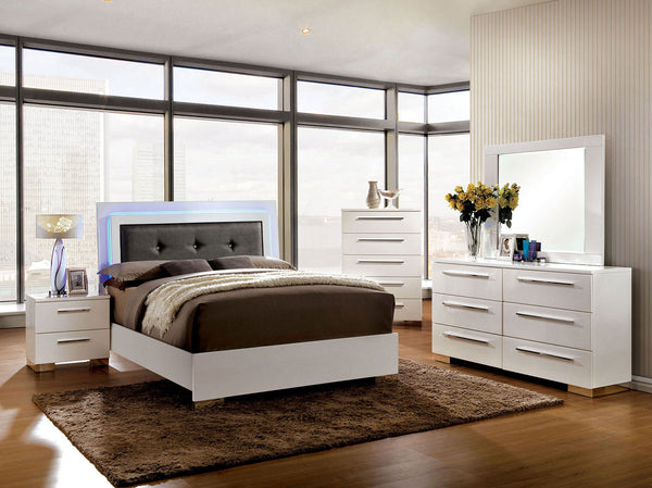 Clementine Glossy White LED King Bed