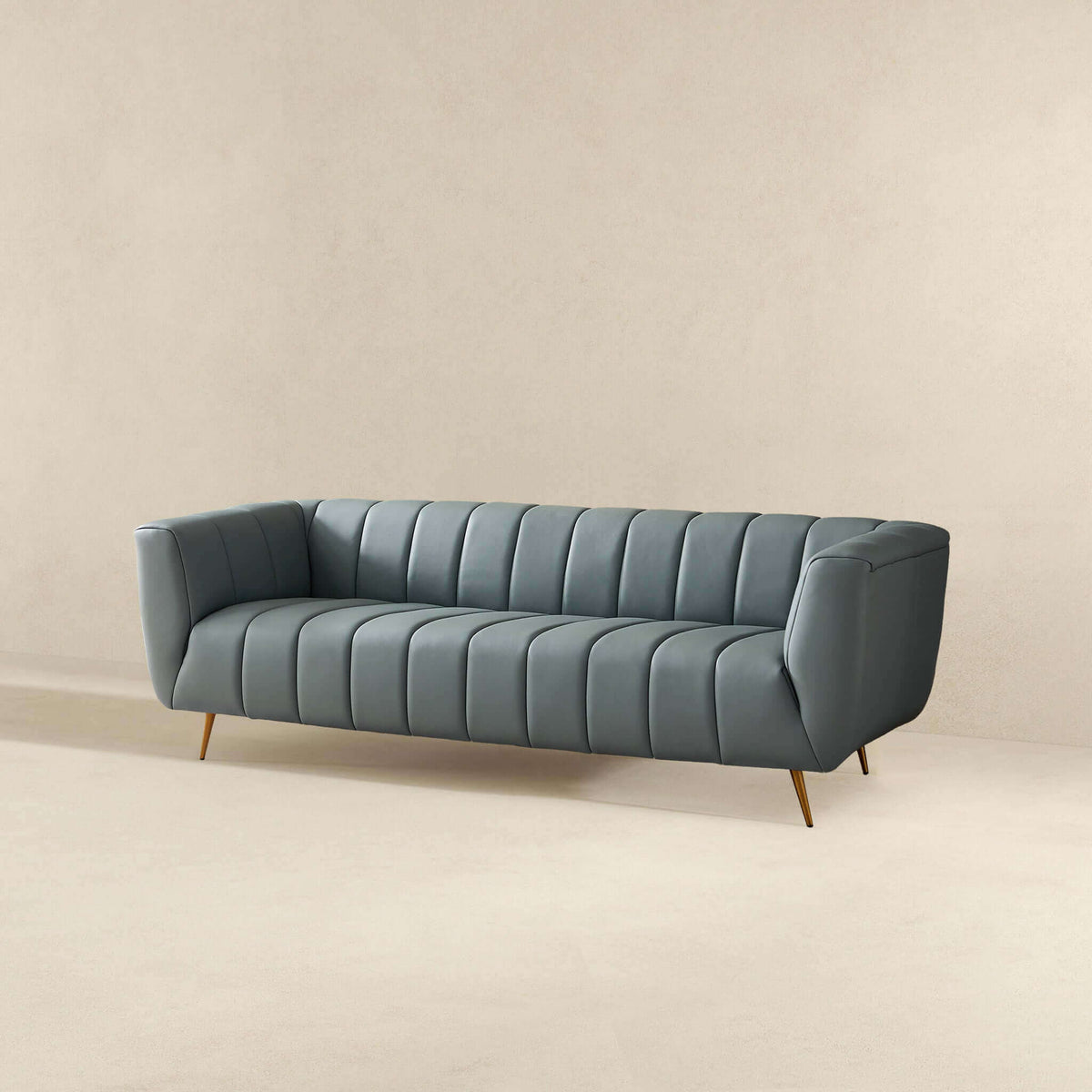 LaMattina Genuine Italian Blue Leather Channel Tufted Sofa from Ashcroft Furniture - Luna Furniture
