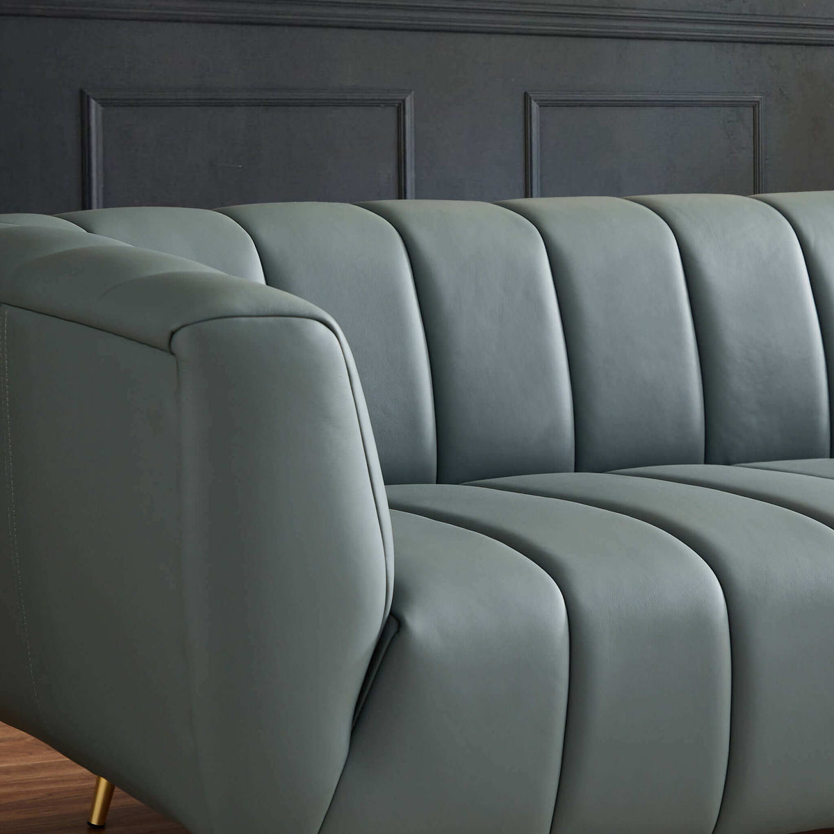 LaMattina Genuine Italian Blue Leather Channel Tufted Sofa from Ashcroft Furniture - Luna Furniture