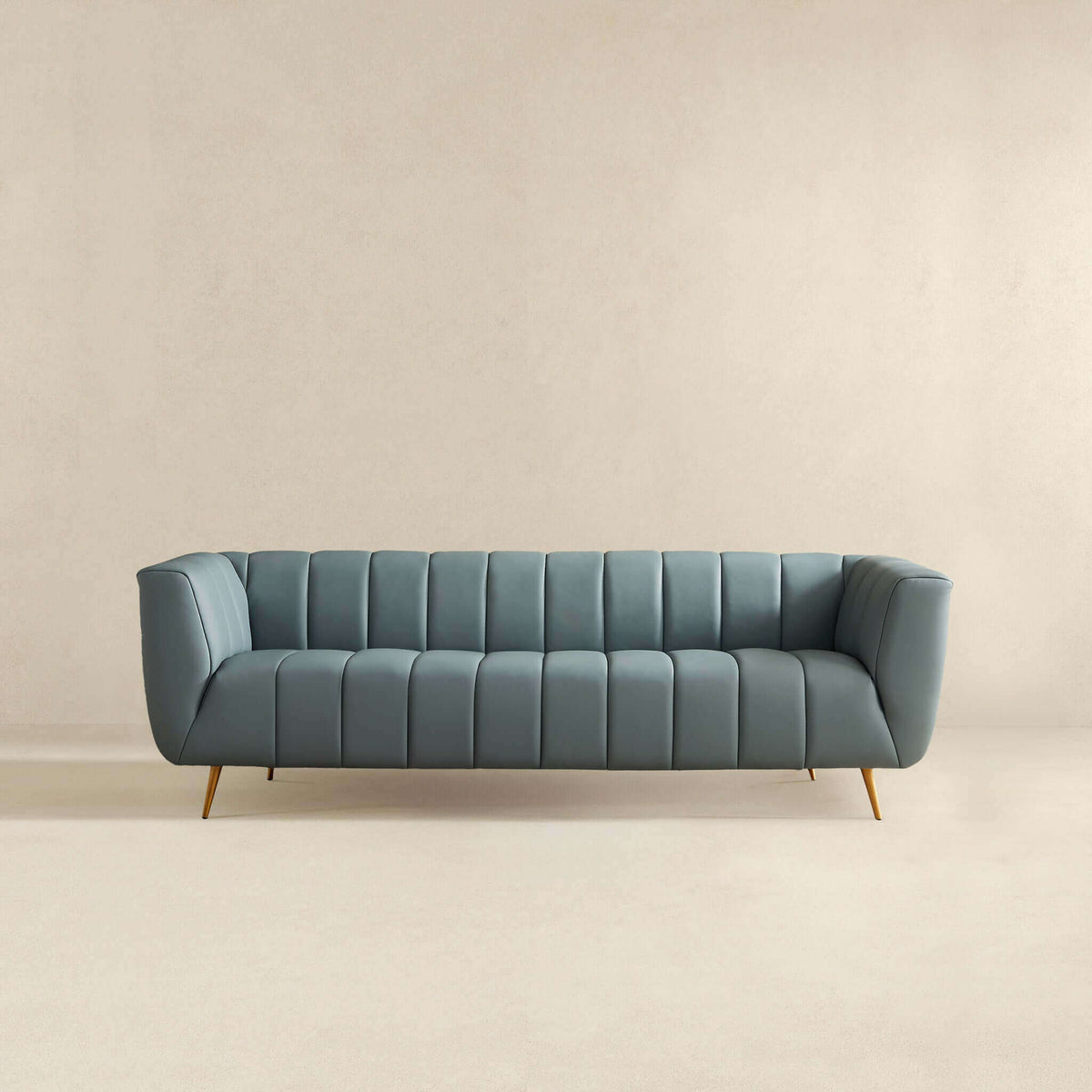 LaMattina Genuine Italian Blue Leather Channel Tufted Sofa from Ashcroft Furniture - Luna Furniture