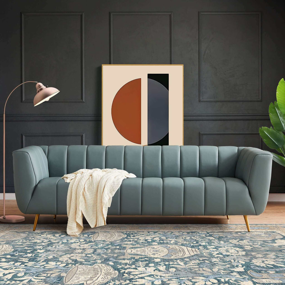 LaMattina Genuine Italian Blue Leather Channel Tufted Sofa from Ashcroft Furniture - Luna Furniture
