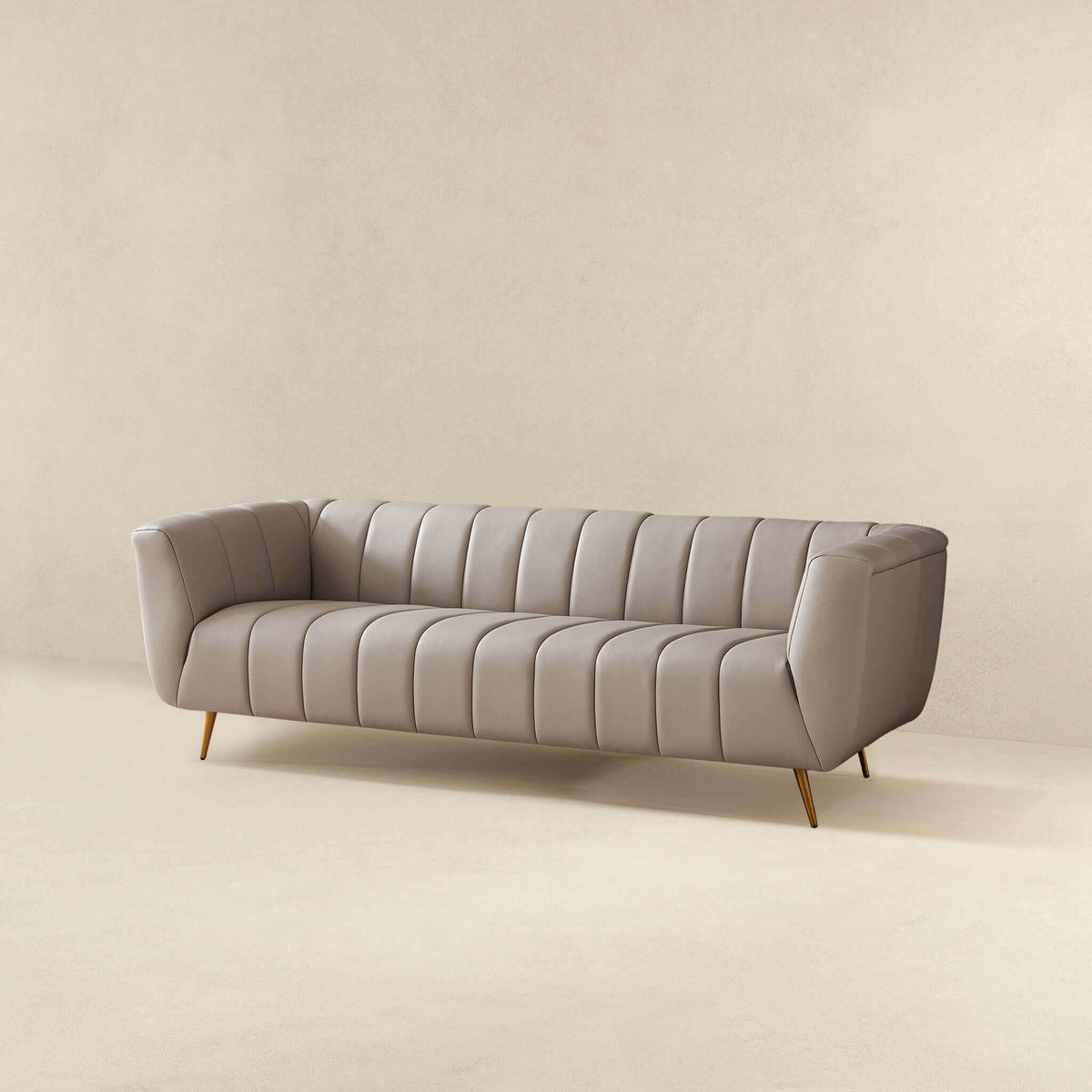 LaMattina Gray Genuine Leather Channel Tufted Sofa from Ashcroft Furniture - Luna Furniture