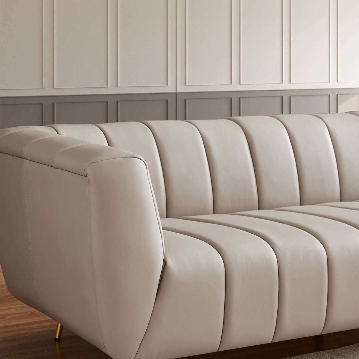 LaMattina Gray Genuine Leather Channel Tufted Sofa from Ashcroft Furniture - Luna Furniture