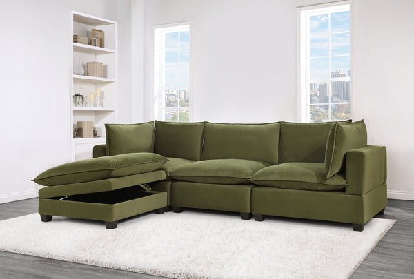 Cloud Olive Velvet 4-Piece Modular Sectional