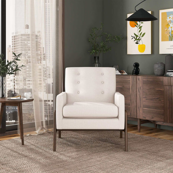 Cole Beige Velvet Solid Wood Lounge Chair