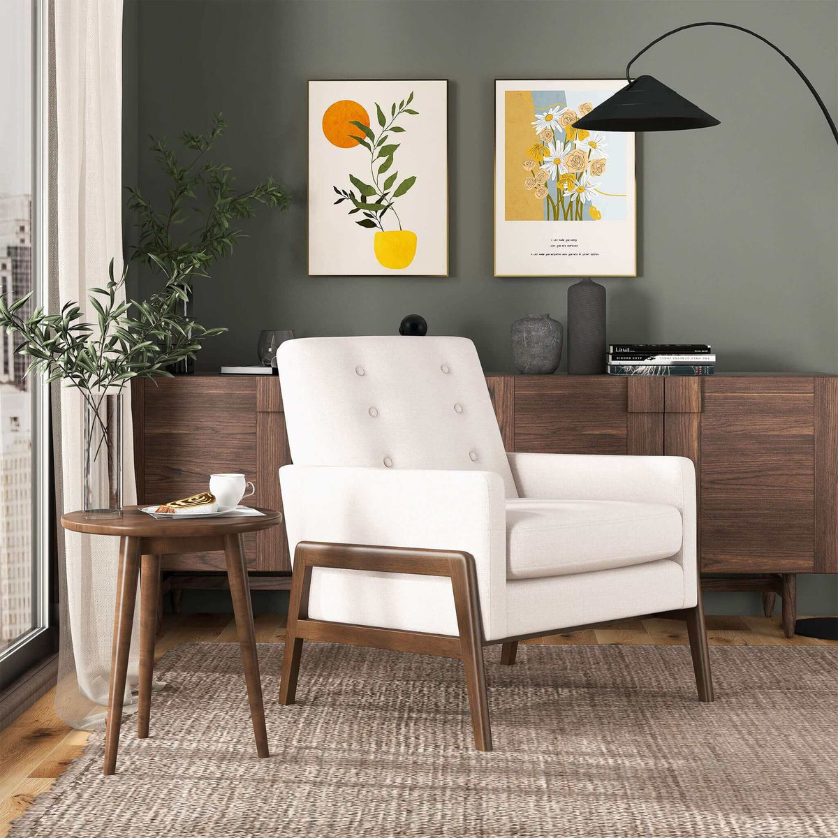 Cole Beige Velvet Solid Wood Lounge Chair from Ashcroft Furniture - Luna Furniture