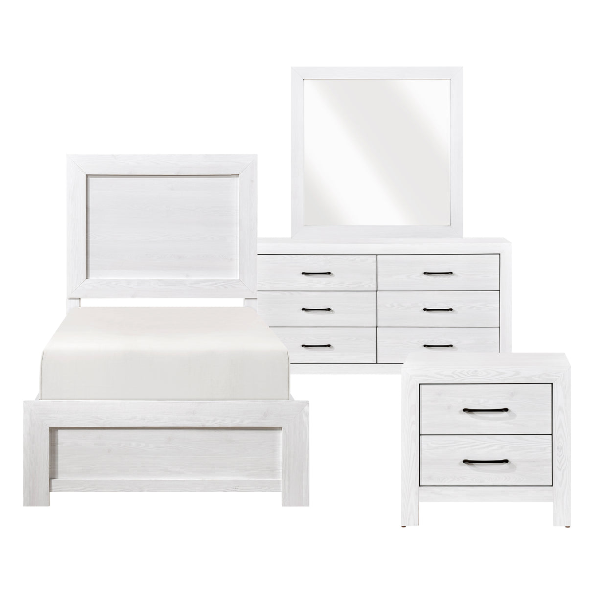 Corbin White 4-Piece Youth Bedroom Set (Twin Bed, Nightstand, Dresser, Mirror) from Homelegance - Luna Furniture