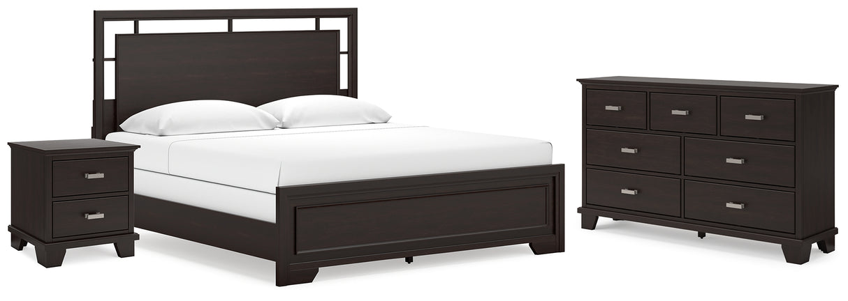 Covetown California King Panel Bed with Dresser and Nightstand in Dark Brown from Ashley - Luna Furniture