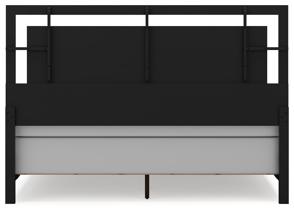 Covetown King Panel Bed with Mirrored Dresser, Chest and 2 Nightstands in Dark Brown from Ashley Furniture - Luna Furniture