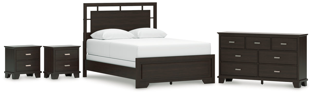 Covetown Queen Panel Bed with Dresser and 2 Nightstands in Dark Brown from Ashley - Luna Furniture