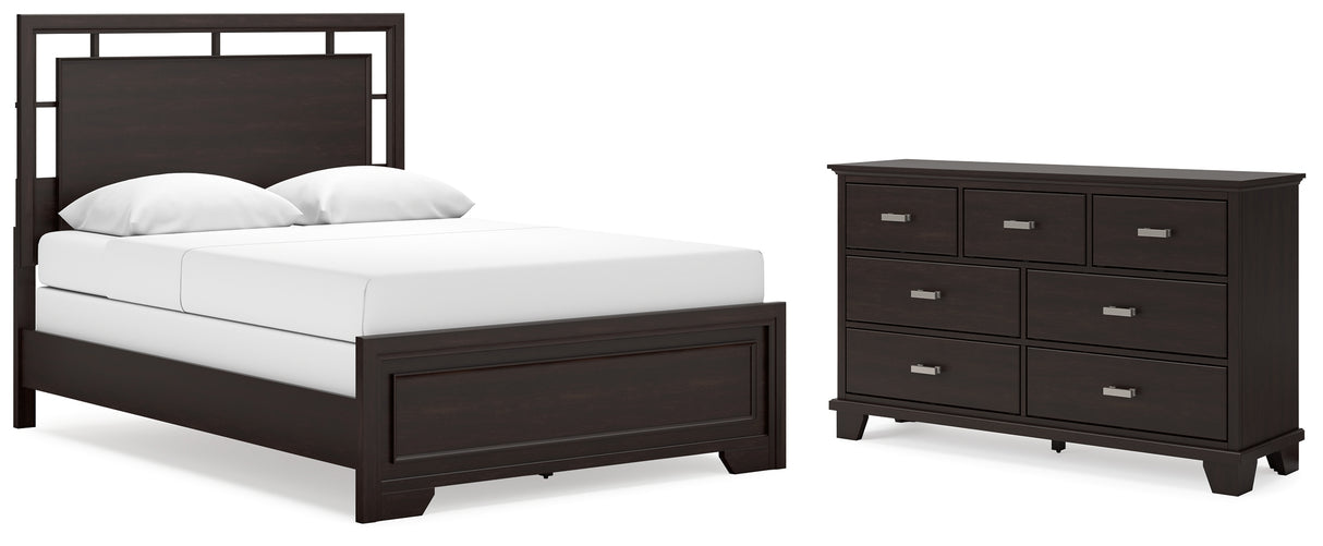 Covetown Queen Panel Bed with Dresser in Dark Brown from Ashley Furniture - Luna Furniture