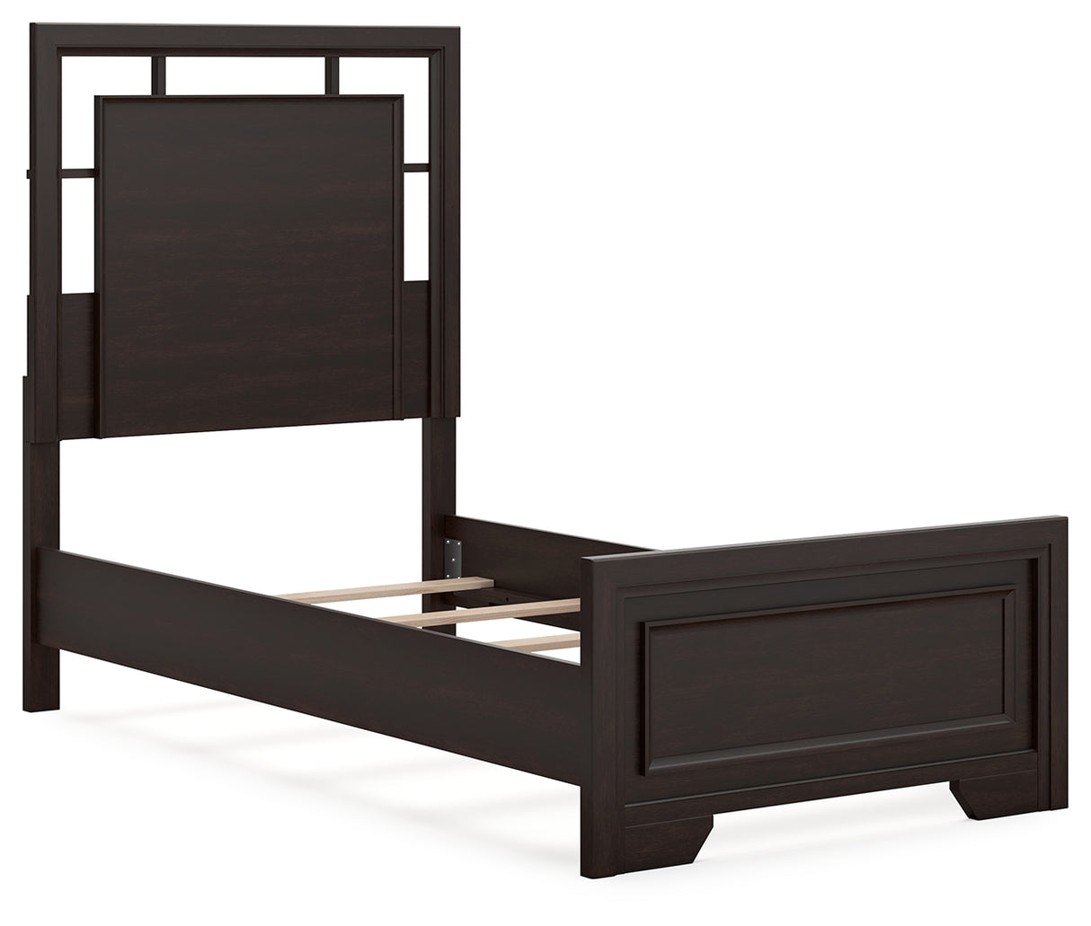 Covetown Twin Panel Bed with Mirrored Dresser and Chest in Dark Brown from Ashley - Luna Furniture