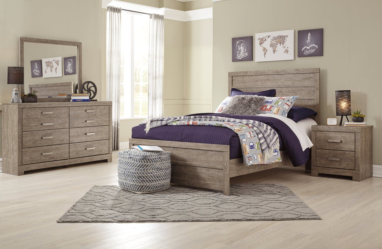 Culverbach Full Panel Bed with Mirrored Dresser and 2 Nightstands in Gray from Ashley - Luna Furniture