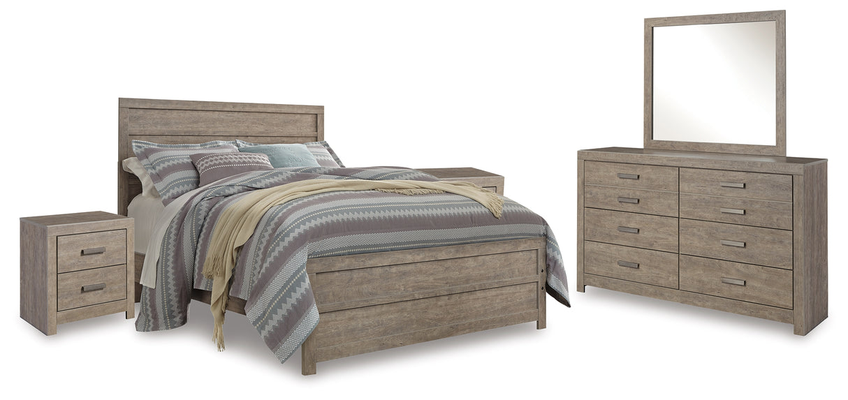 Culverbach Queen Panel Bed with Mirrored Dresser and 2 Nightstands in Gray from Ashley - Luna Furniture