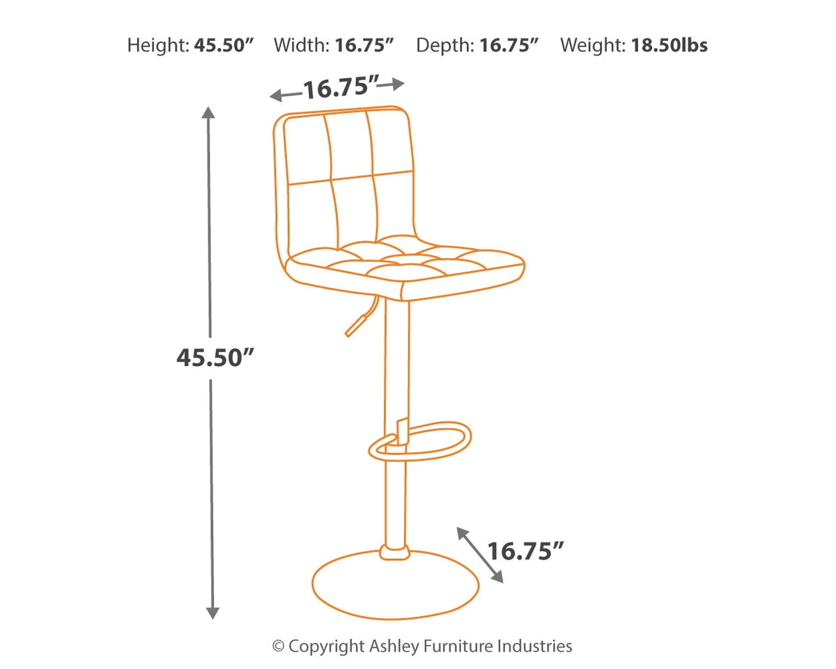 Bellatier Black/Chrome Finish Adjustable Height Barstool, Set of 2 from Ashley Furniture - Luna Furniture
