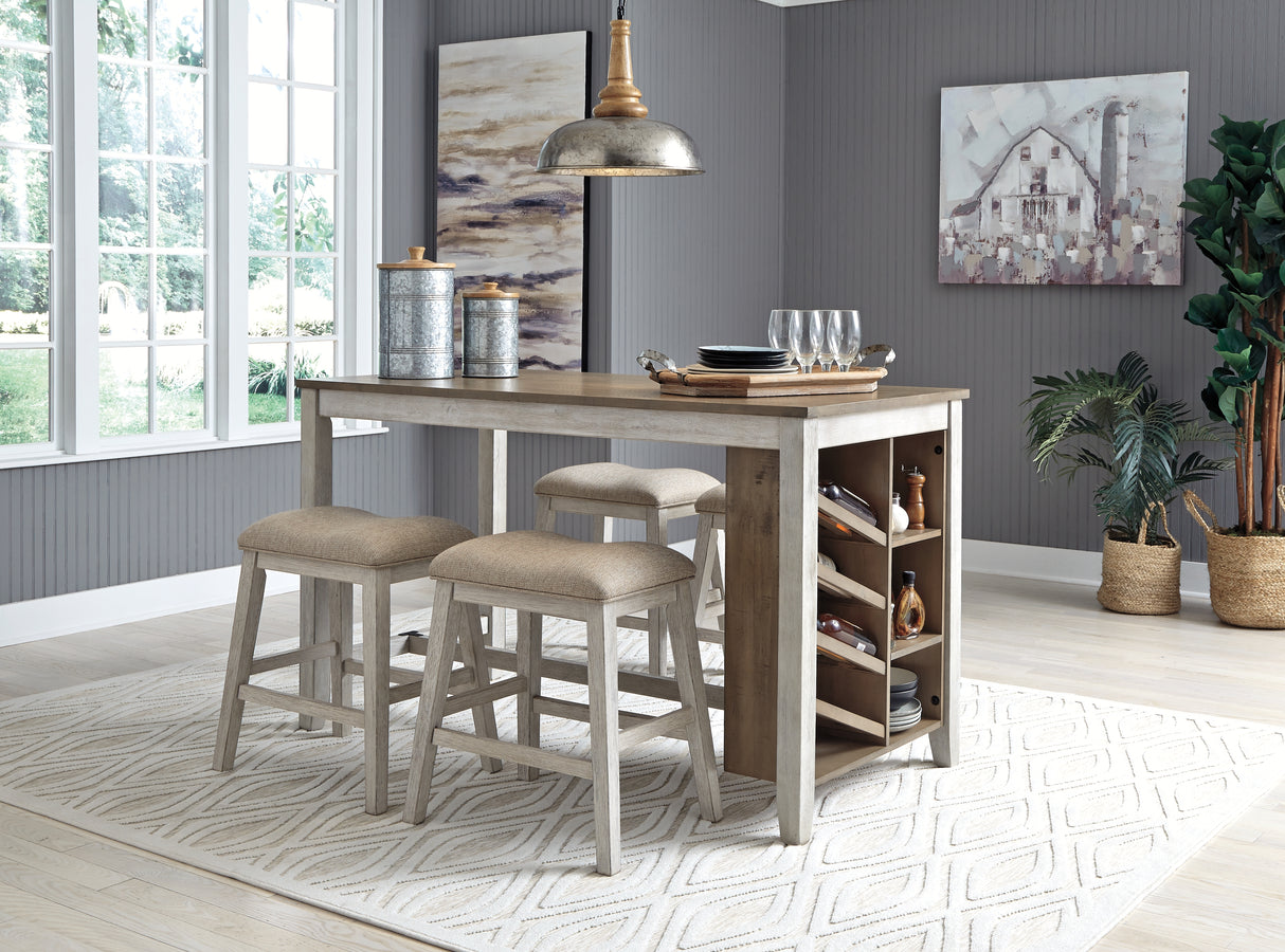 Skempton White/Light Brown 3-Piece Counter Height Set with Stools from Ashley - Luna Furniture