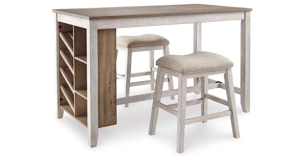 Skempton White/Light Brown 3-Piece Counter Height Set with Stools from Ashley - Luna Furniture