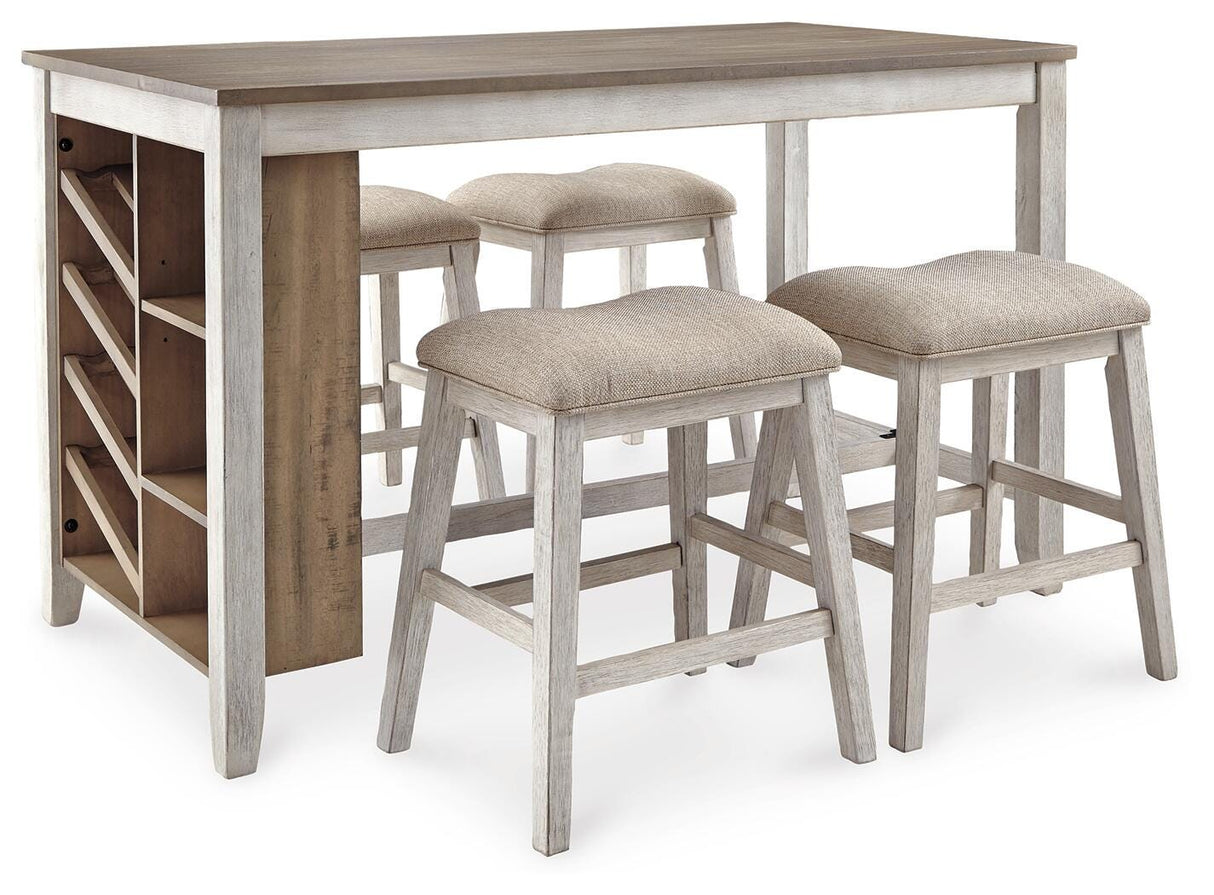 Skempton White/Light Brown Counter Height Dining Table and 4 Barstools from Ashley Furniture - Luna Furniture