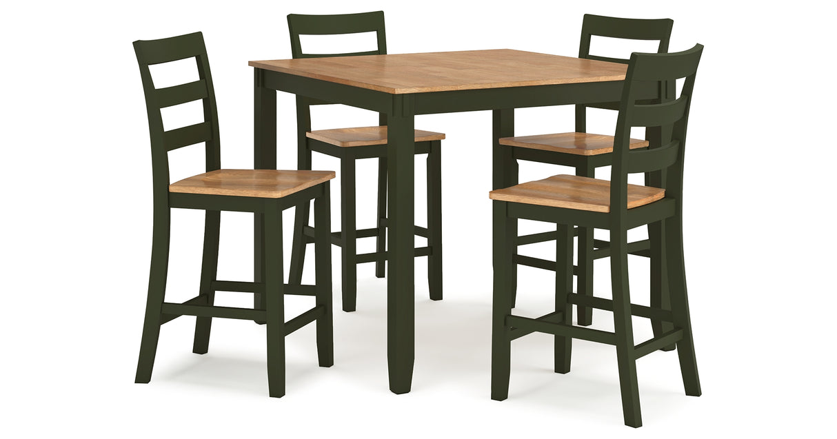 Gesthaven Natural/Green Counter Height Dining Table and 4 Barstools from Ashley Furniture - Luna Furniture