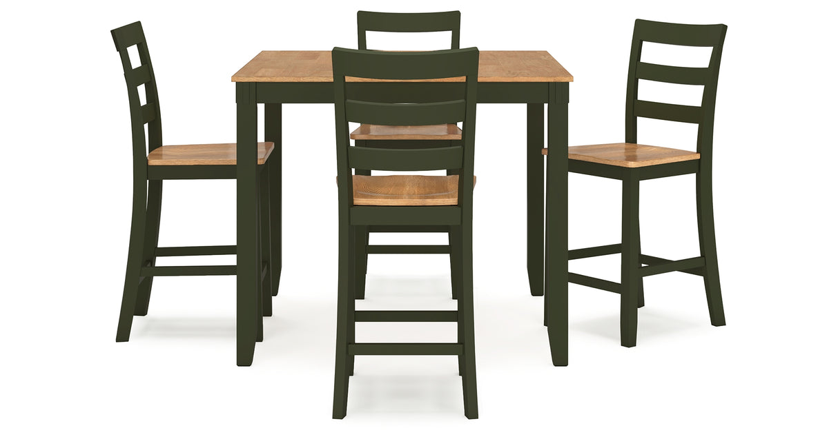 Gesthaven Natural/Green Counter Height Dining Table and 4 Barstools from Ashley Furniture - Luna Furniture