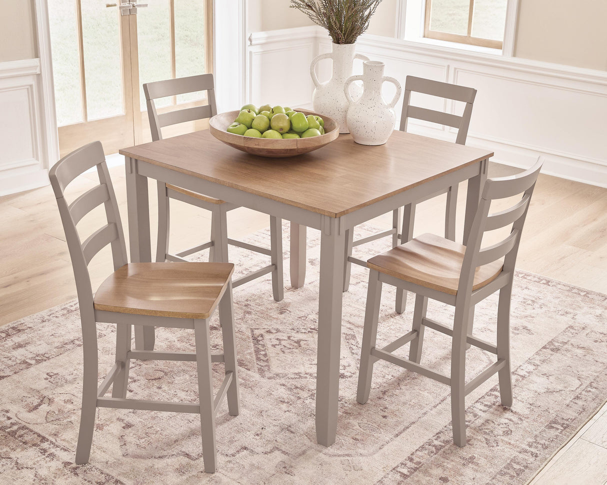 Harperfeld Natural/Gray Counter Height Dining Table and 4 Counter Stools from Ashley - Luna Furniture