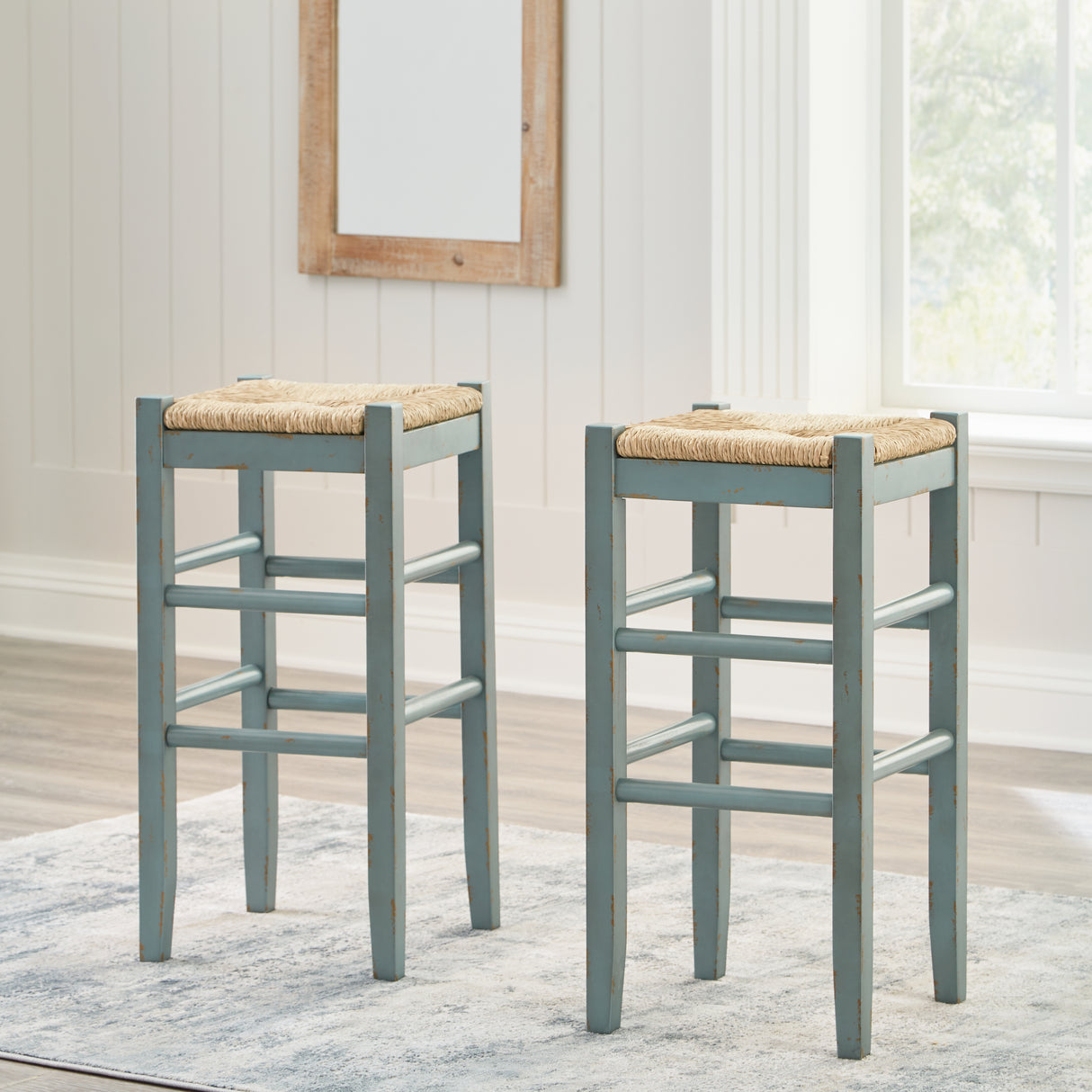 Mirimyn Teal Bar Height Barstool, Set of 2 from Ashley - Luna Furniture