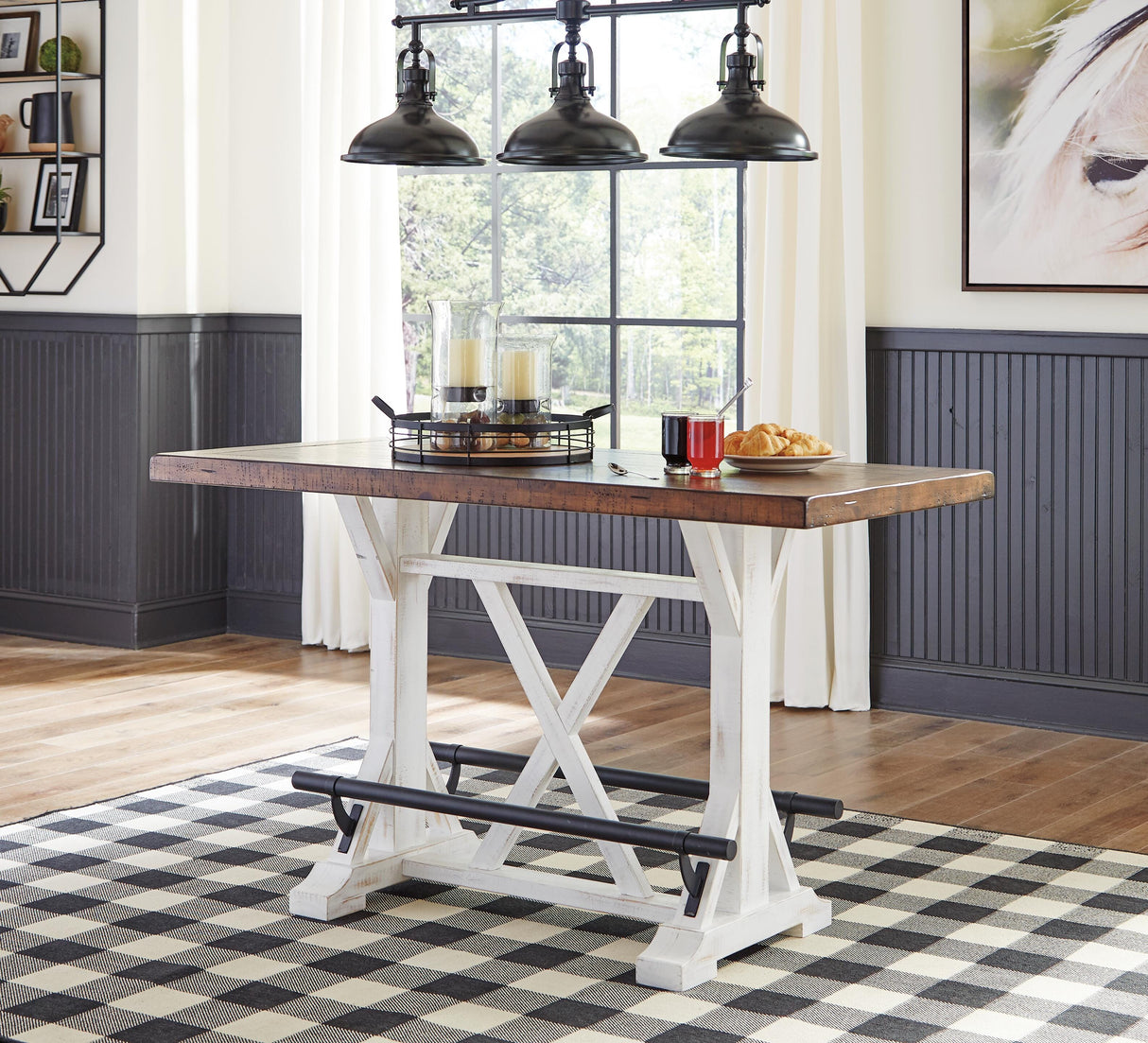 Valebeck White/Brown Counter Height Dining Table and 8 Barstools from Ashley Furniture - Luna Furniture