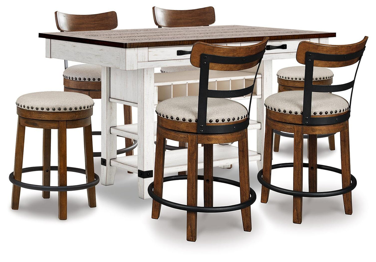 Valebeck White/Brown Counter Height Dining Table and 6 Barstools