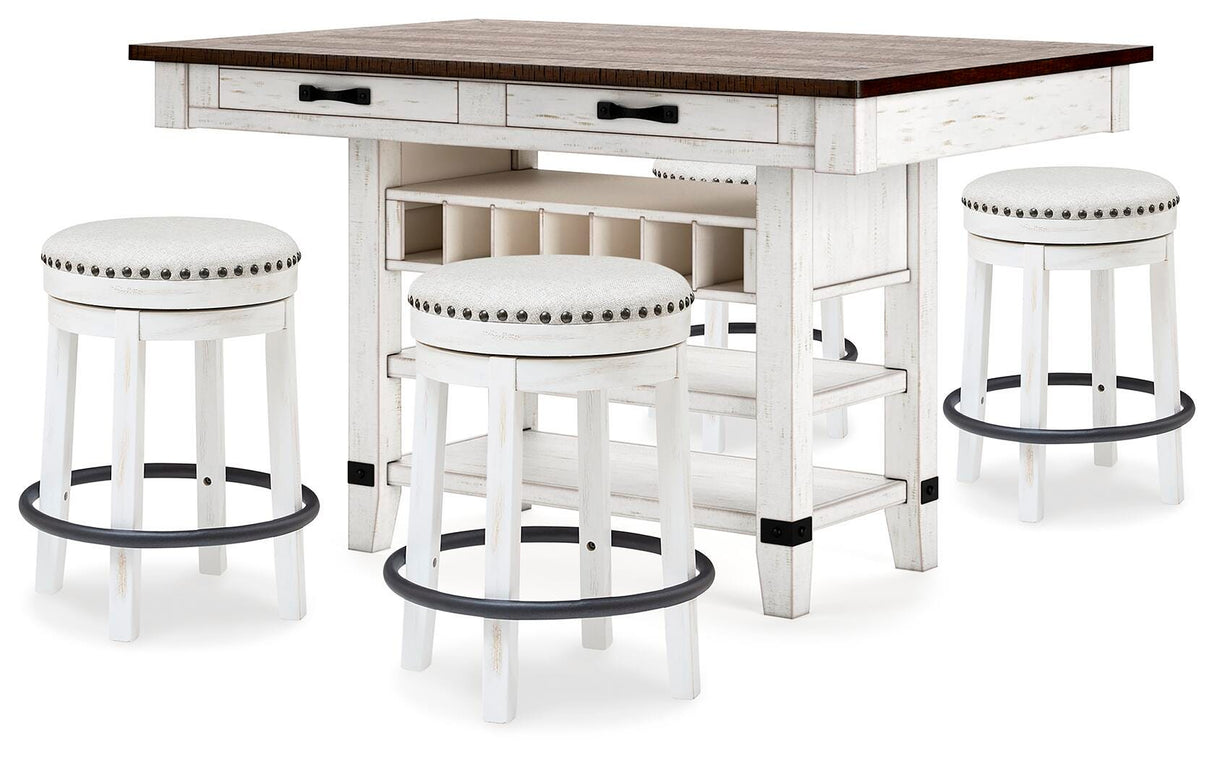 Valebeck White/Brown Multi Counter Height Dining Table and 4 Barstools from Ashley Furniture - Luna Furniture