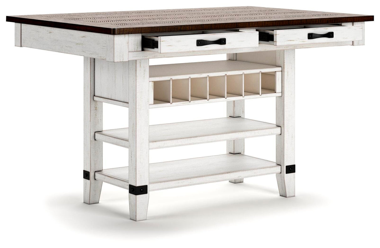 Valebeck White/Brown Counter Height Dining Table and 6 Barstools