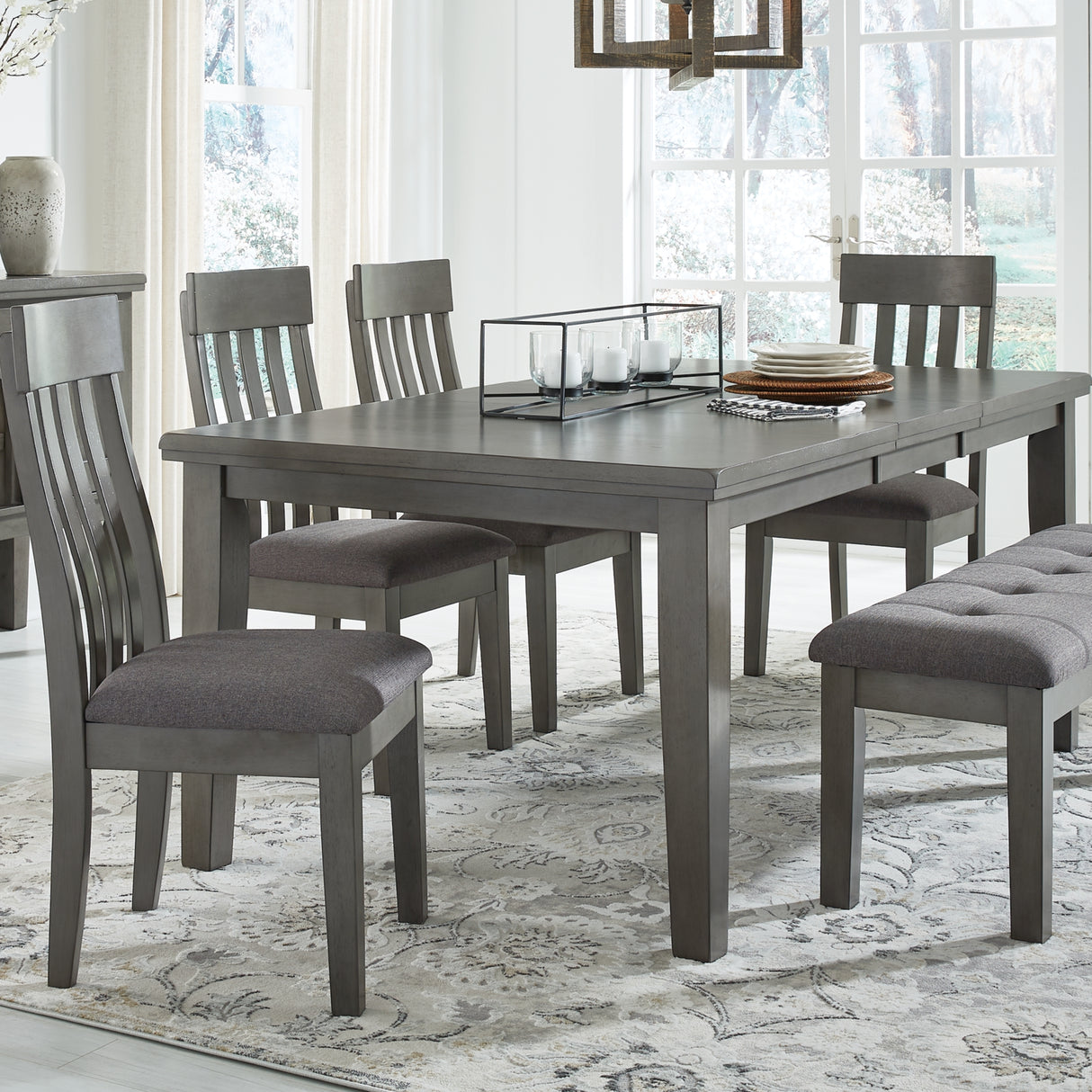 Hallanden Two-tone Gray Extendable Dining Set from Ashley Furniture - Luna Furniture