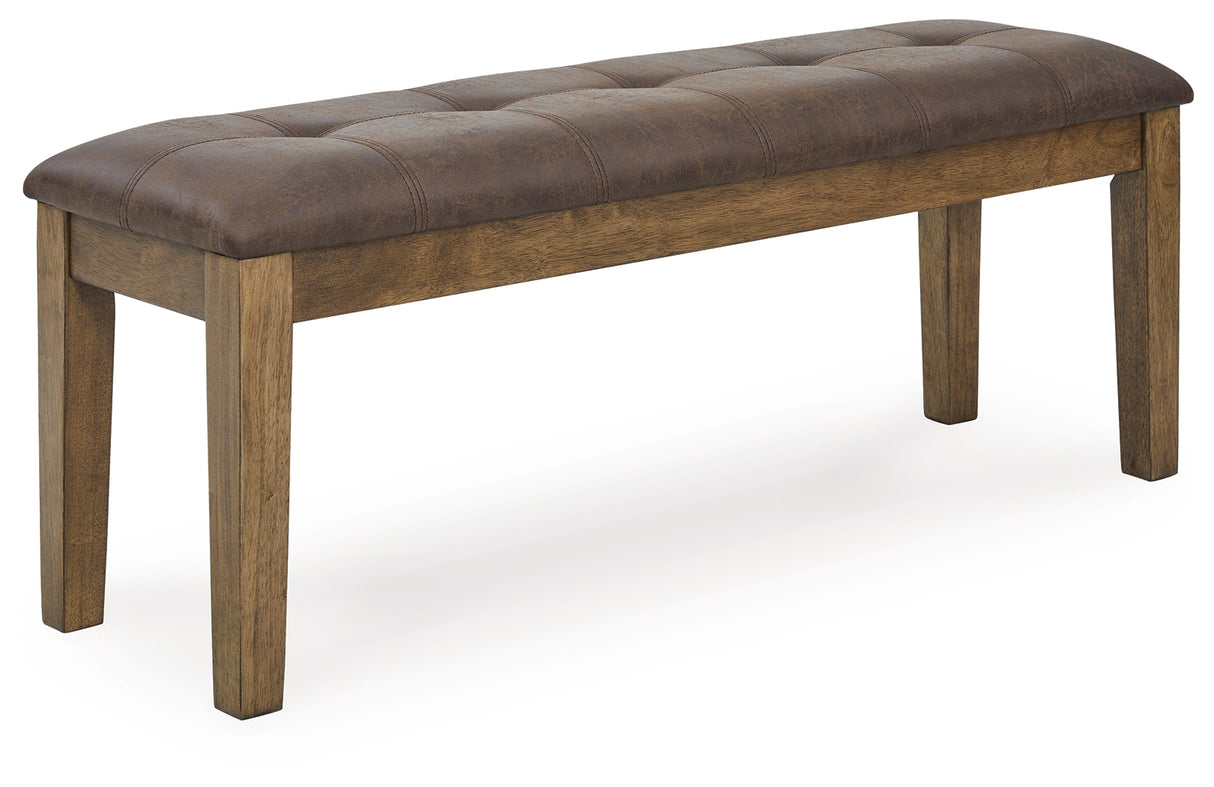 Urbinforte Light Brown Extension Dining Table, 4 Chairs and Bench from Ashley - Luna Furniture
