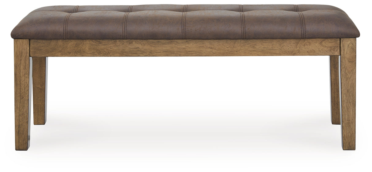 Urbinforte Light Brown Extension Dining Table, 4 Chairs and Bench from Ashley - Luna Furniture