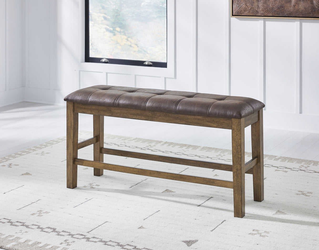 Urbinforte Light Brown Counter Height Extension Dining Table, 4 Barstools and Bench from Ashley - Luna Furniture