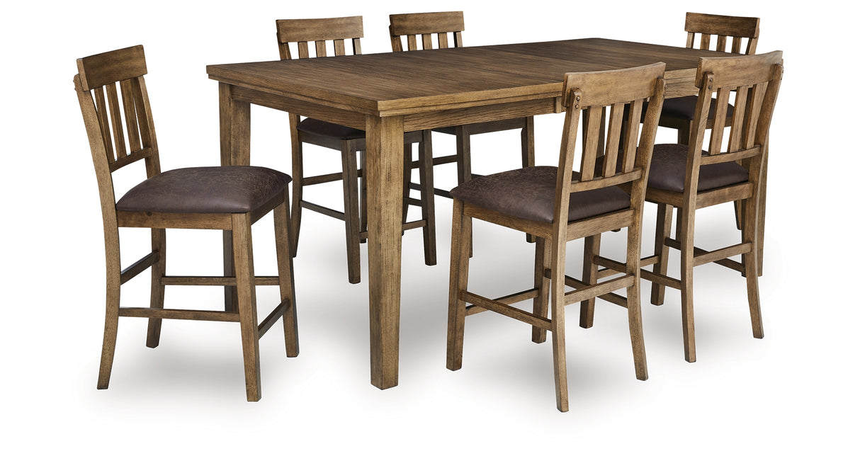 Urbinforte Light brown Counter Height Extension Dining Table and 6 Barstools from Ashley Furniture - Luna Furniture