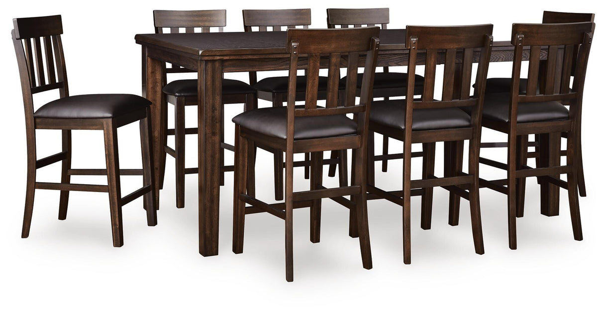 Haddigan Dark Brown Counter Height Extension Table and 8 Barstools